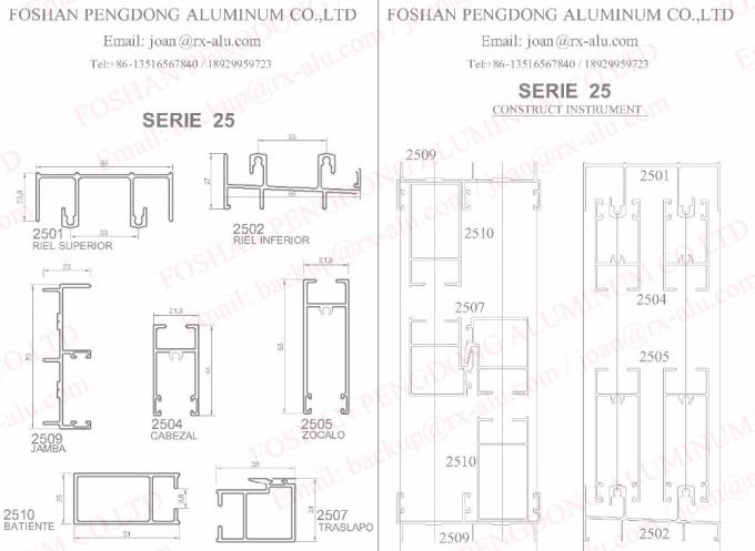 Extrusion en aluminium de profils pour la couleur en aluminium Plata Serie naturel argenté 25 de fenêtre de cadre