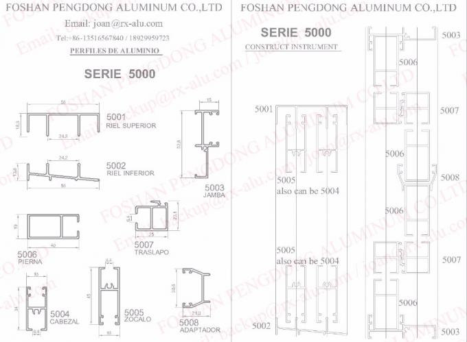 Profils en aluminium pour des fenêtres et des portes à la ligne 5000 du Chili et de la Bolivie Marcket