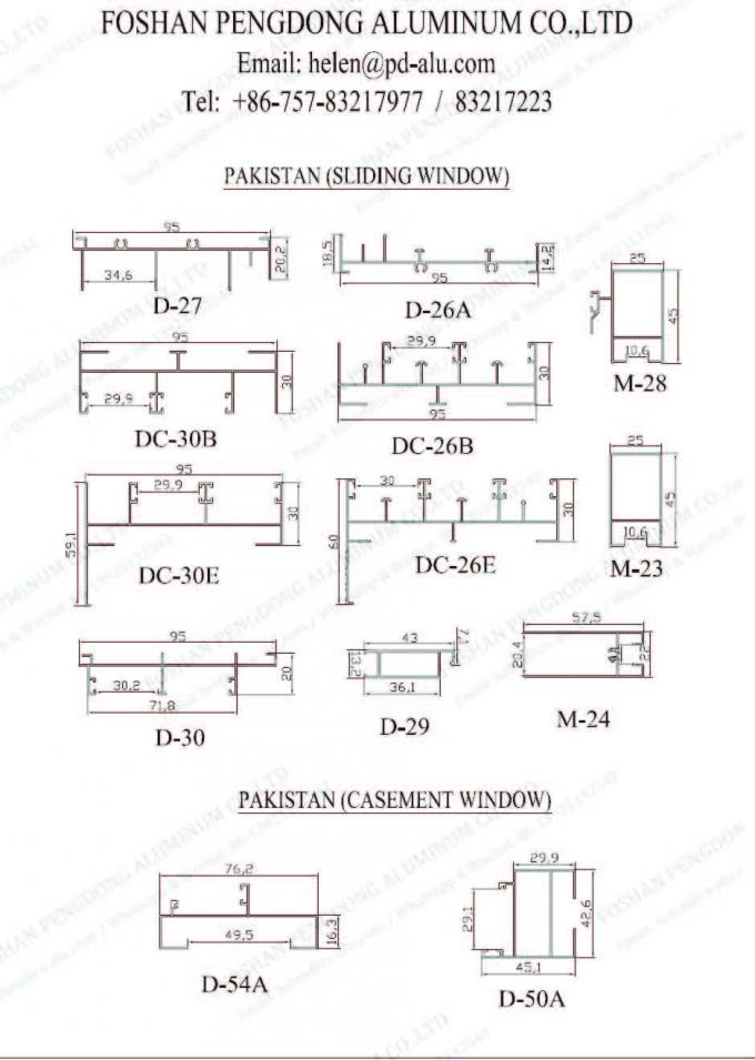 Profil en aluminium du Pakistan pour la fenêtre