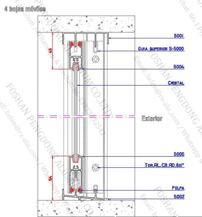 Profils en aluminium pour des fenêtres et des portes à la ligne 5000 du Chili et de la Bolivie Marcket